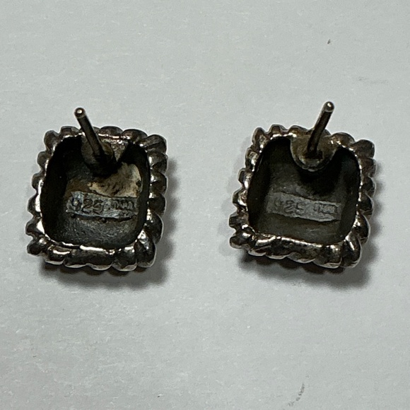 Sterling Silver Square Stud Earrings. 7/16 inches square - Picture 3 of 6